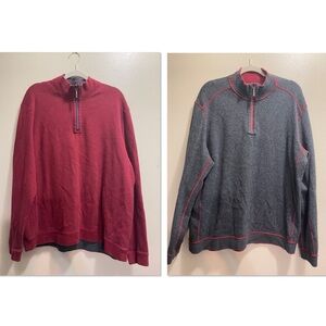 Tommy Bahama Sweater Mens XL Extra Large Red Gray Reversible Flipshore 1/4 zip